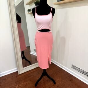 NWOT Sleeveless Cut Out Stomach Pink Stretchy Midi Dress Women's Size Medium